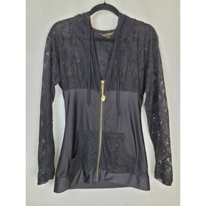 Vintage Rocawear Womens 3/4 Zip Lace Black Hoodie Jacket Size Small